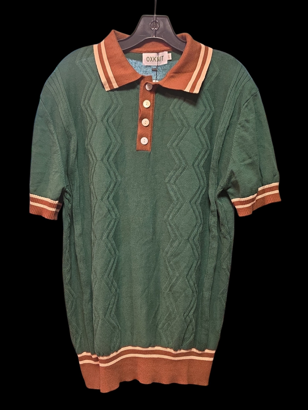 Oxknit Green & Brown Short Sleeve Polo Shirt